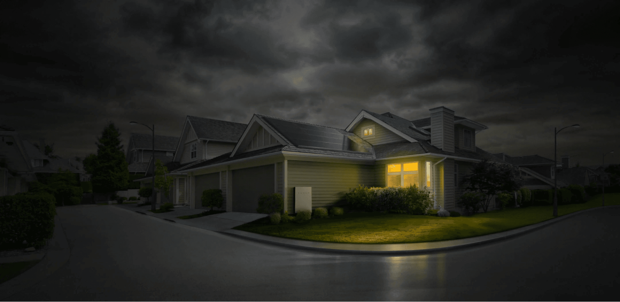 House in a storm with solar energy.