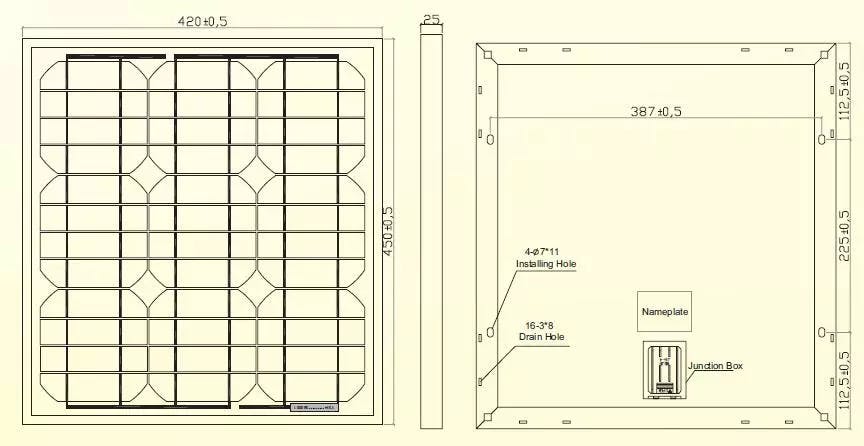 EnergyPal Blue Solaria  Solar Panels drawing/design of 25W solar panel drawing/design of 25W solar panel