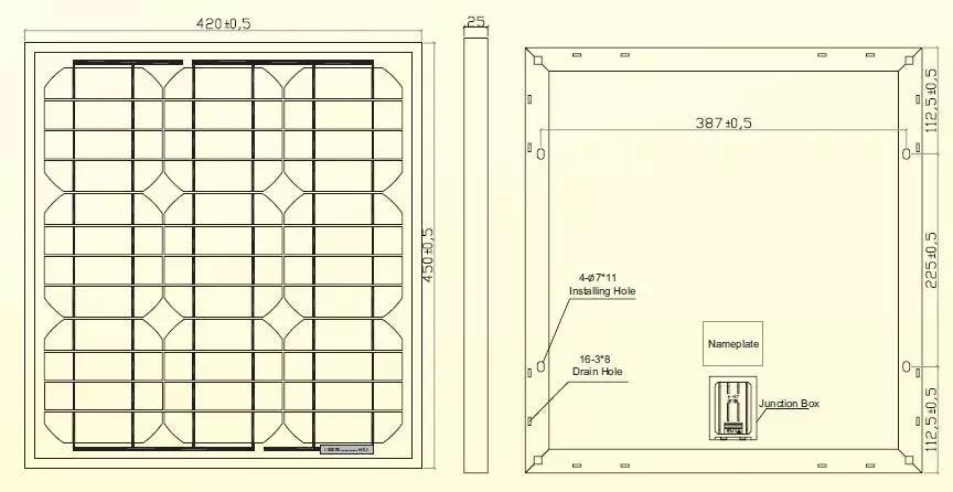 drawing/design of 25W solar panel