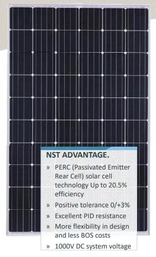EnergyPal Noor Solar Technology Solar Panels NST60-6-290-310Wp-PERC-S-10. NST PERC 295